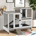 Indoor Outdoor Rabbit Hutch, Bunny Cage on Wheels with 2 Deep No Leakage Pull Out Trays (Mocha Color)