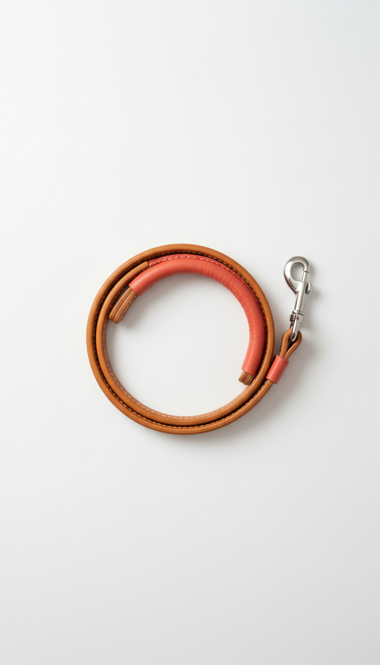 Premium leather leash with coral accent