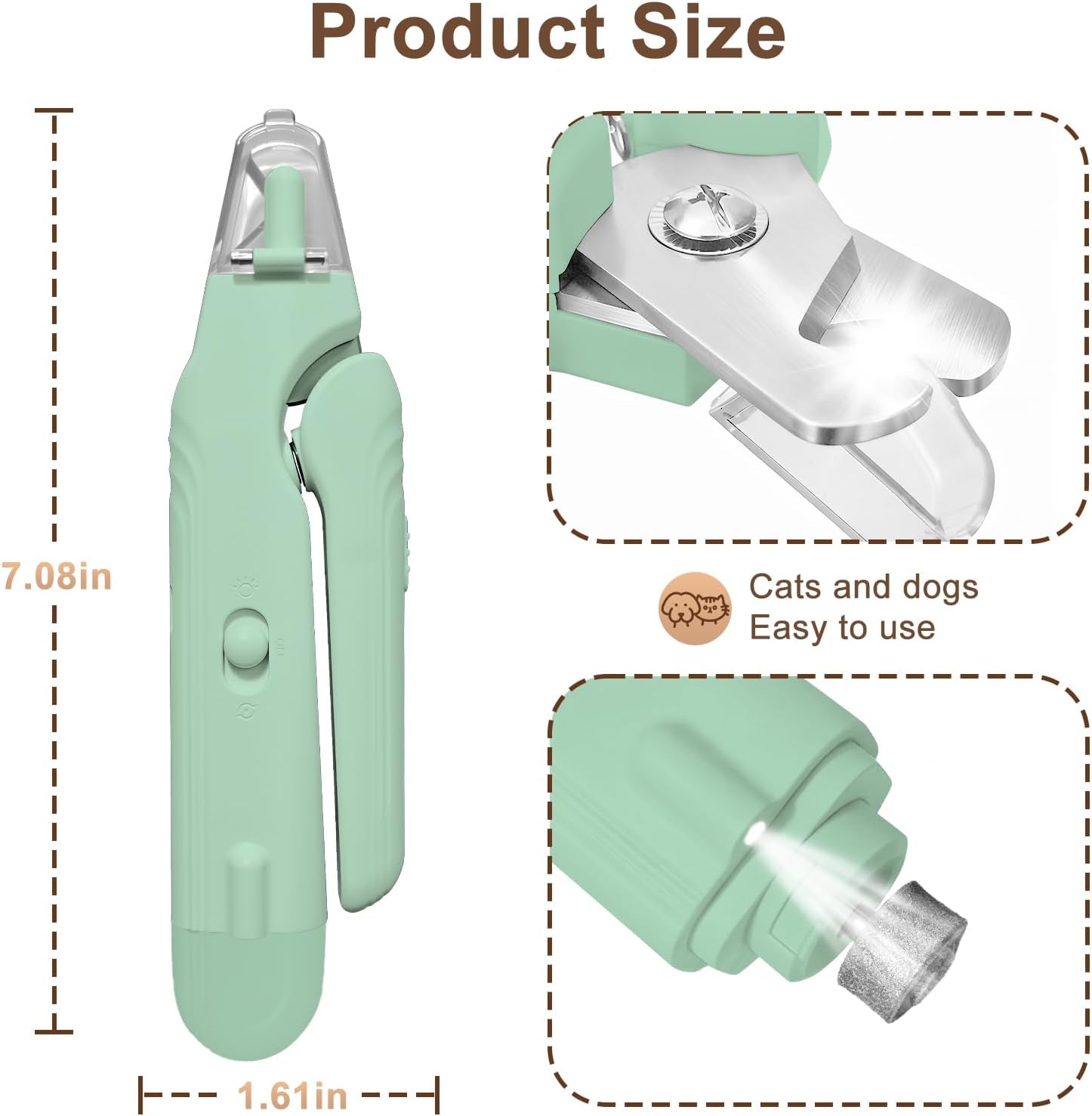 2-In-1 Dog Nail Clippers and Cat Nail Clippers with Light, Quick Sensor and Safety Guard, USB Rechargeable Pet Nail Trimmer with 2 LED Lights for Large Medium Small Dogs and Cats (Light Green)