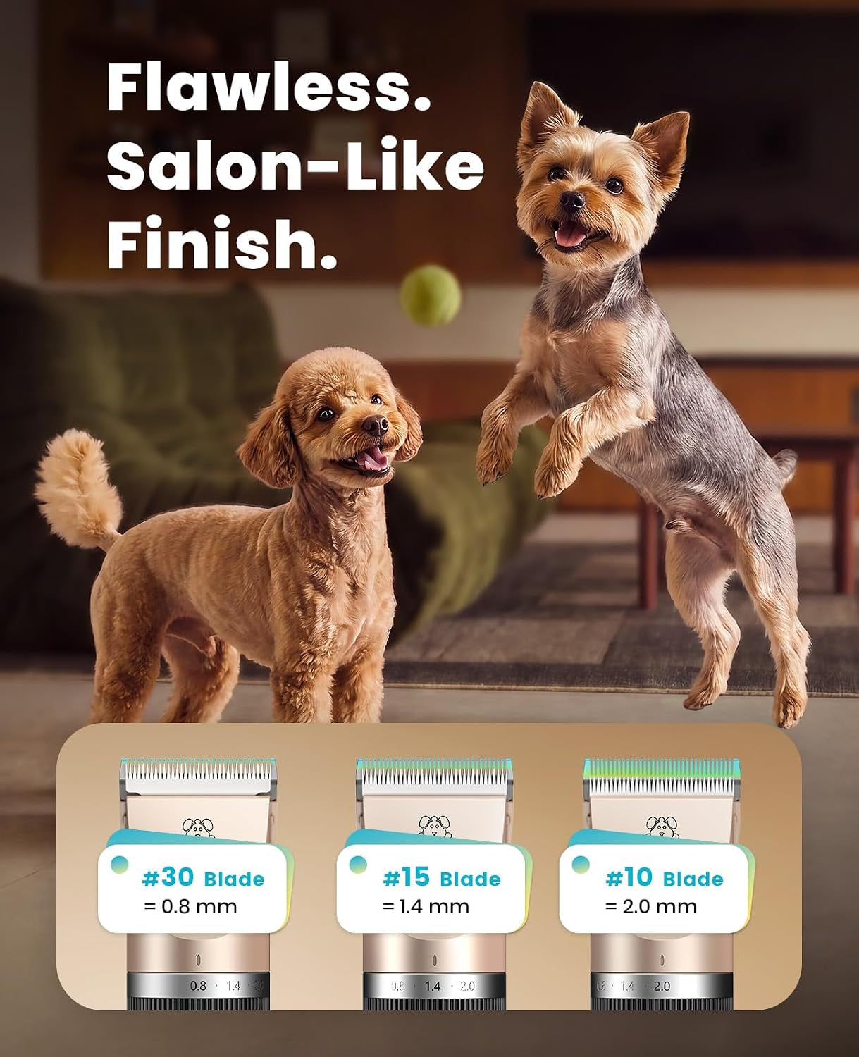 Dog Clipper for Small and Large Dogs Cats Animals | Low Noise Quiet,2-Speed,Cordless Rechargeable Fast Charge,Battery Level Display,Detachable,Waterproof