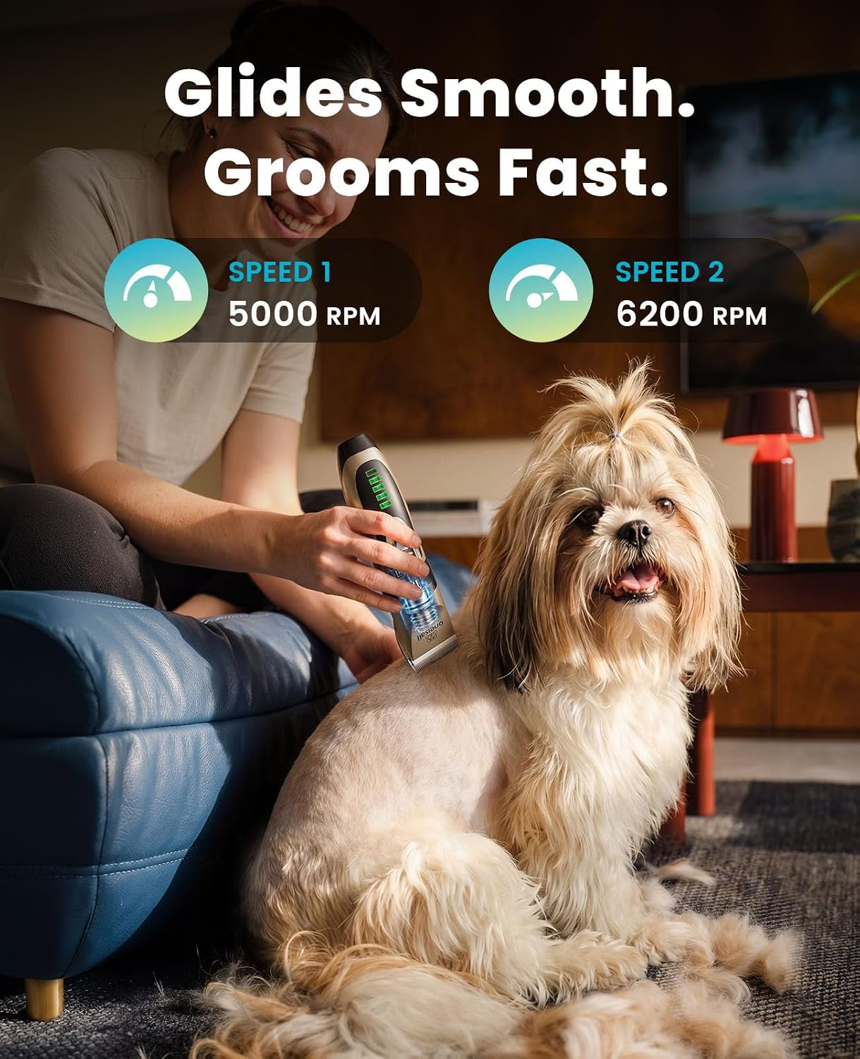 Dog Clipper for Small and Large Dogs Cats Animals | Low Noise Quiet,2-Speed,Cordless Rechargeable Fast Charge,Battery Level Display,Detachable,Waterproof