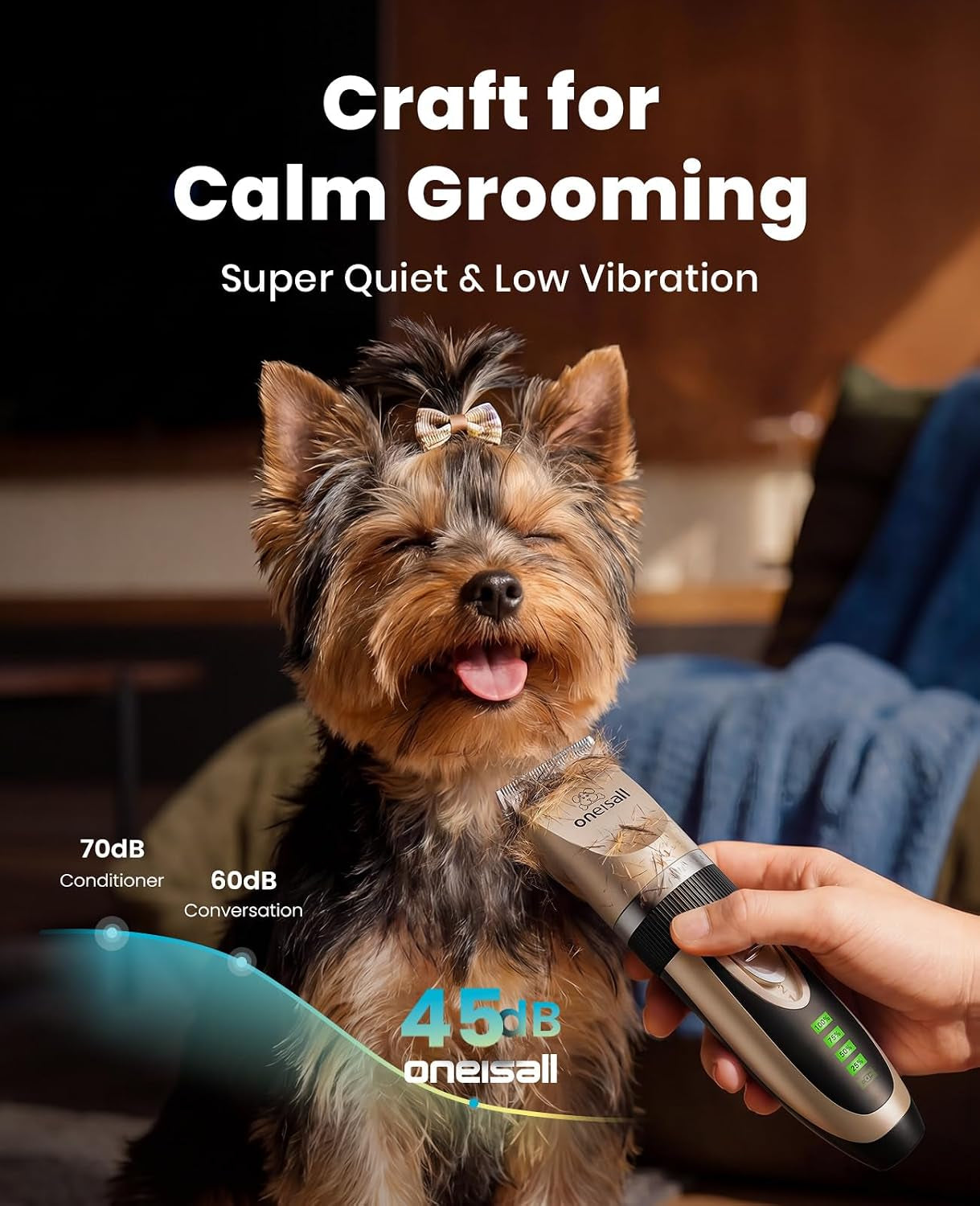 Dog Clipper for Small and Large Dogs Cats Animals | Low Noise Quiet,2-Speed,Cordless Rechargeable Fast Charge,Battery Level Display,Detachable,Waterproof